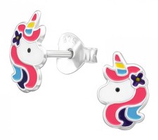 Unicorn 925 Sterling Silver Stud Earrings, Tiny Dainty Piercing Jewelry