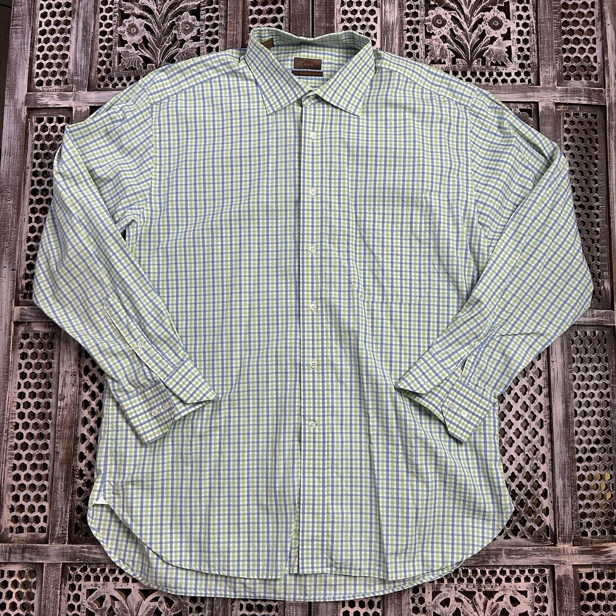 alara dress shirts Alara Dress Shirt Mens 16 White Blue Stripe 2 Ply Egyptian Cotton French Cuff