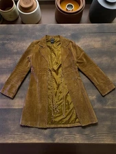 Wet Seal Boho Vintage Velour Leather Jacket Size L Brown X-Laced Trim Runs Small