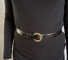 Jones Of New York Black Leather Ladies Belt Size Medium Silver Buckle