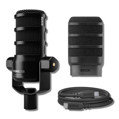 Rode PodMic USB Dynamic Broadcast Microphone with Black WS14 Pop Filter