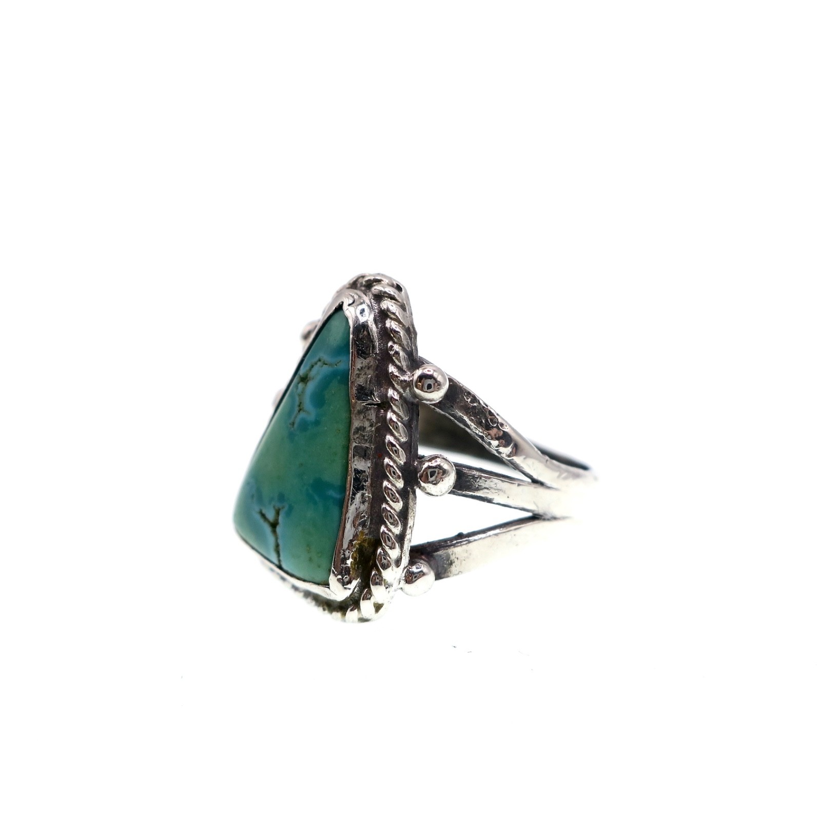 Sterling Silver Triangle Shape Turquoise Ring, Fi… - image 4