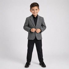 Boys Gray Blazer Black Shirt  Black Trousers Formal Suit Set Wedding Party