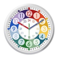 8 Inch Silent Wall Learning Clock for Kids Battery Operated Colorful Teaching