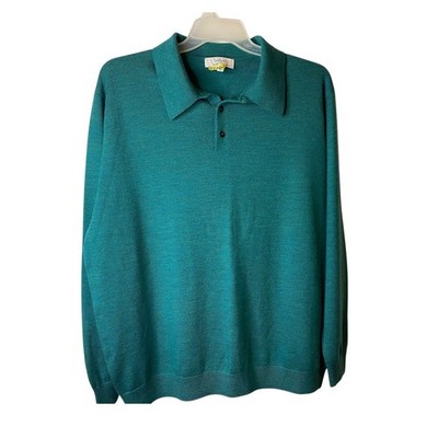 Turnbury Extra Fine Merino Wool Aqua Green Polo Sweater Size Mens XL