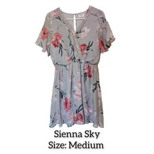 Sienna Sky Floral V-Neck Flutter Sleeve Knee Dress Polyester Gray Pink M