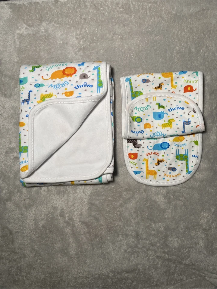 RN 115643 Safari Animales Bebé Manta y Eructo Trapo Prosperar Crecer Sueño Zoo Lovey 2 Piezas Foto 2 de 3