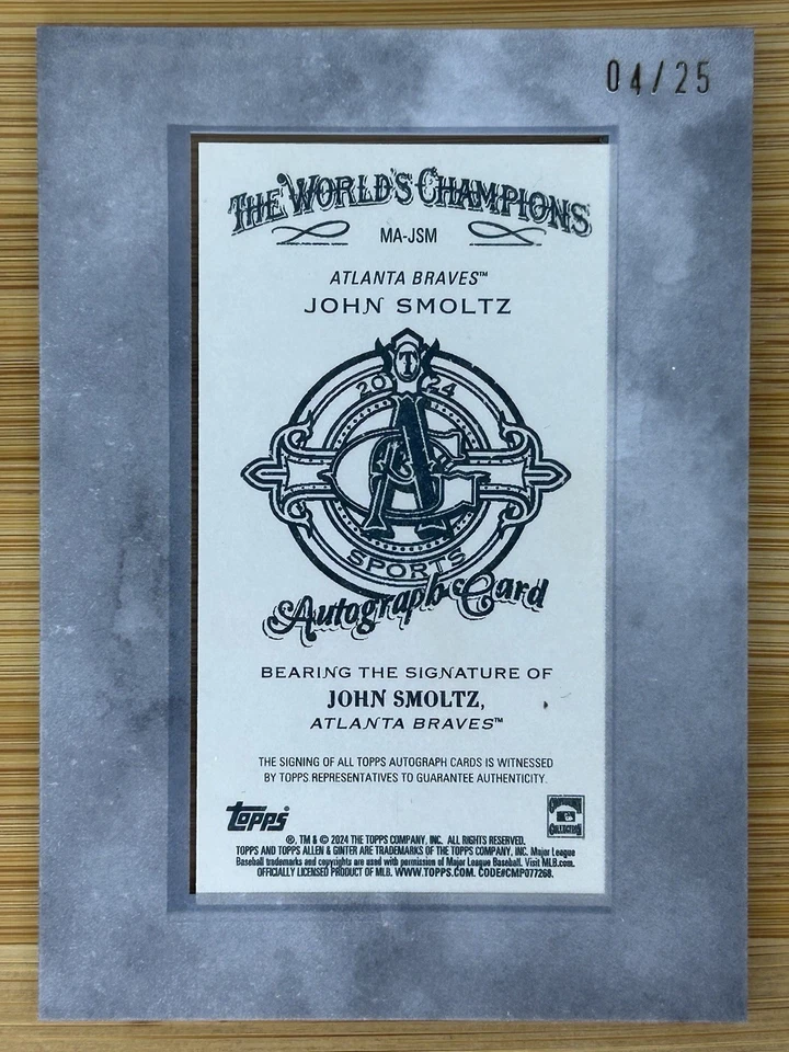 2024 Topps Allen and Ginter Jonhn Smoltz Mini Framed On Card Auto #/25- Braves - Image 2 of 2