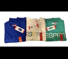 New Esprit Three Pack Logo Fleece Crewneck Sweatshirt Cream Blue Green 80's sz M