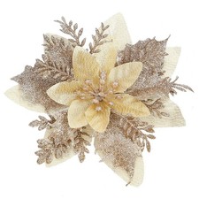 15 Pcs Glitter Poinsettia Artificial Christmas Flowers, Ornaments and Decor w...