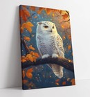 WHITE OWL ON A BRANCH -FRAMED CANVAS WALL ART PICTURE PRINT