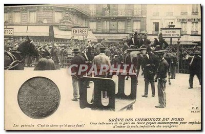 Northern Railway Workers Strike - Inner Court of the Gare du Nord - F.E. Paris