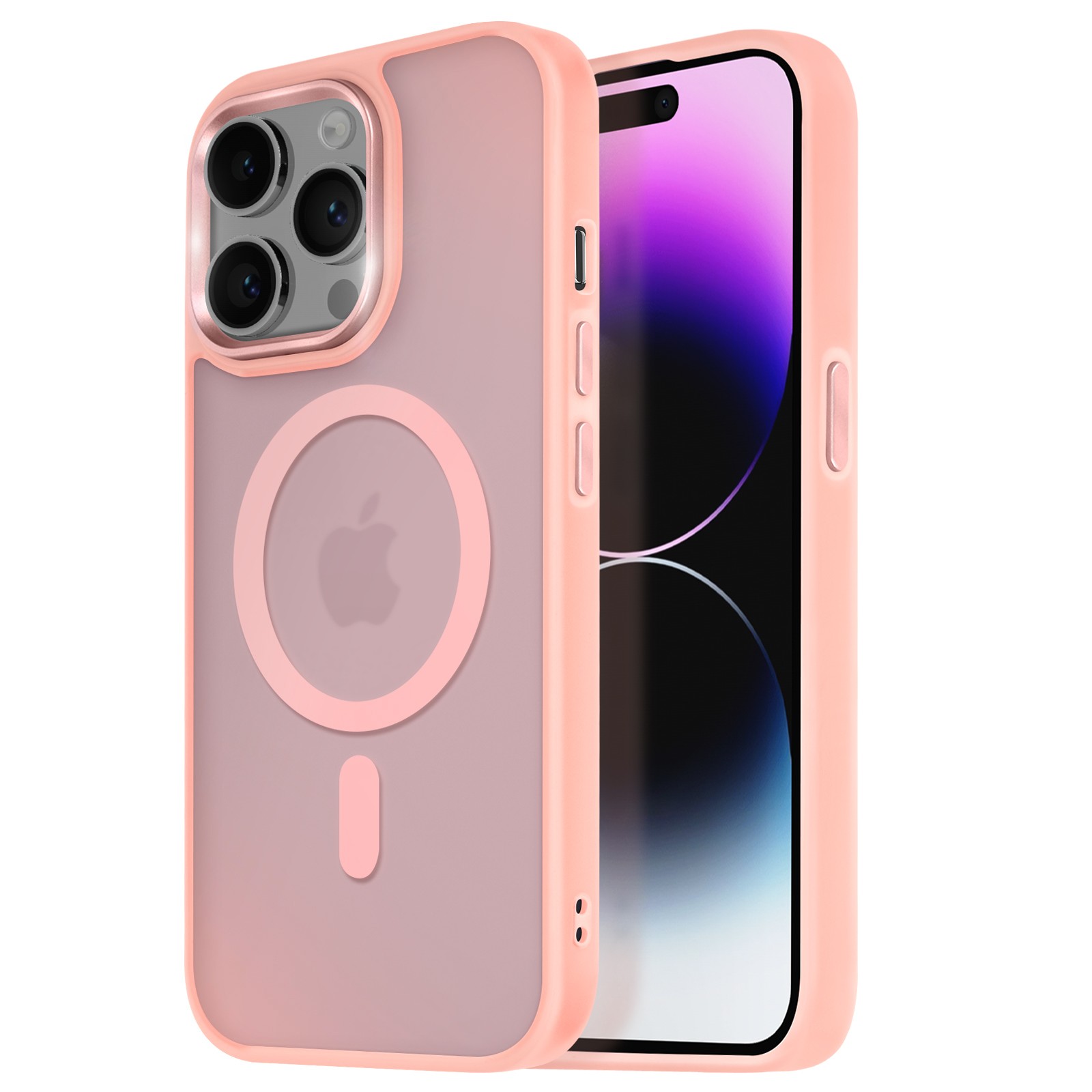 Coque iPhone 14 Pro Avizar silicone rigide avec dos givré rose