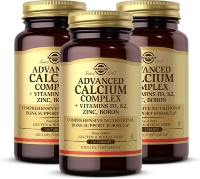 Solgar Advanced Calcium Complex - 120 Tablets, Pack of 3 - with Zinc, Boron, V