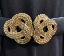 Vintage Douglas Paquette 2 Piece Interlocking Gold Tone Belt Buckle Rope Knot