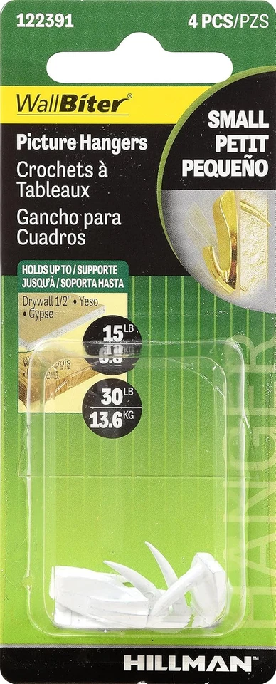 122391 Perchas de pared pequeñas para cuadros acabado blanco paquete de 4 40 libras Foto 2 de 3