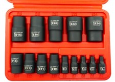 14-pc Cr-mo Female Star E-torx External Bit Socket Set E4-e24 12 38 14 Dr. 14-pc Cr-mo Female Star E-torx External Bit Socket Set E4-e24 12 38 14 Dr.