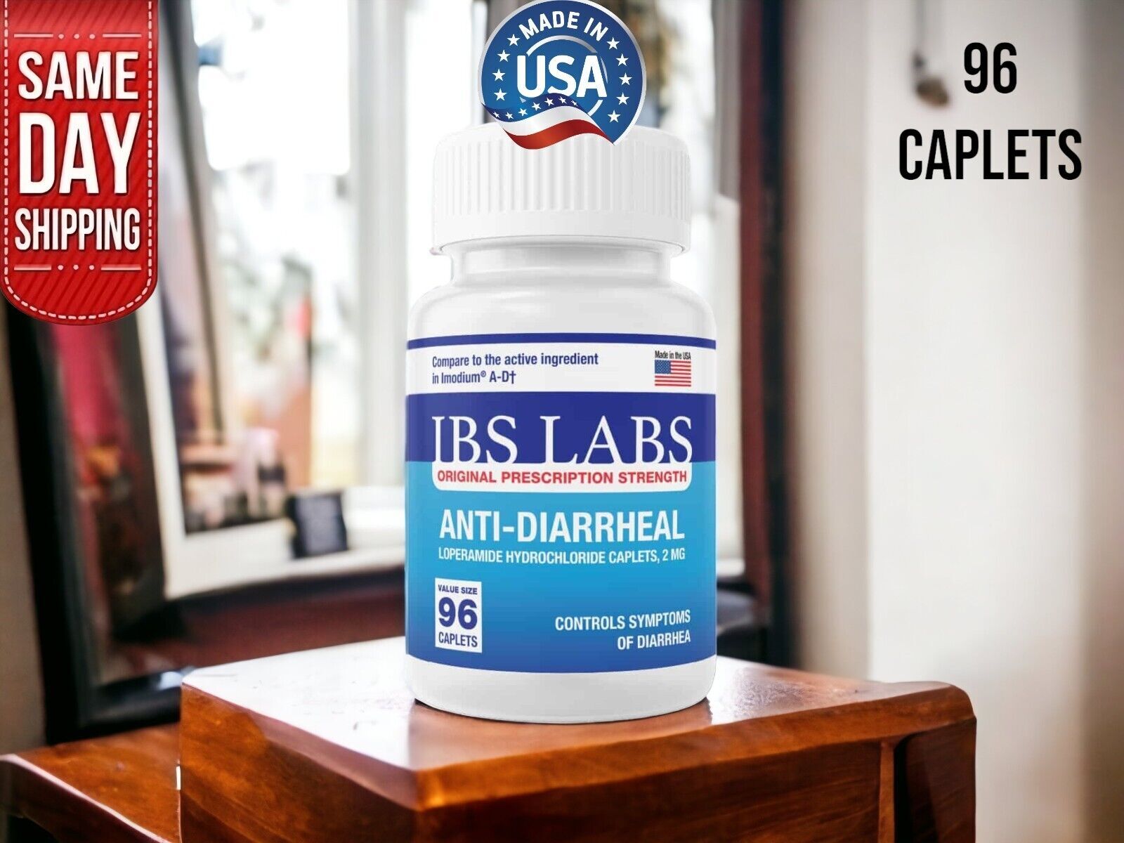 AntiDiarrheal 2MG 200/96 Caplets Relief BY IBS LABS MADE IN USA FAST