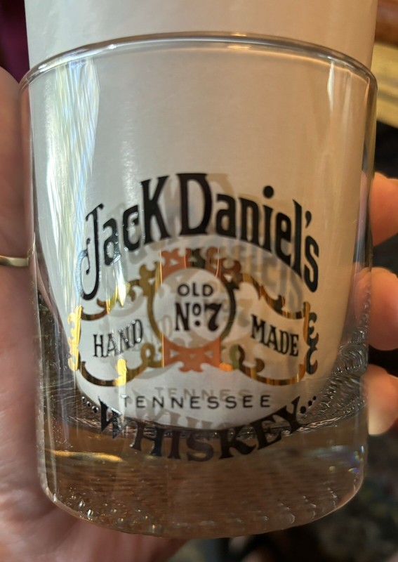 Jack Daniels Old No 7 Hand Made Tennessee Whisky Glass Dimpled on Bottom Used