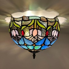 Tiffany Style Ceiling Lights Fixture Stained Glass Tulips LED Bulbs 8"H12"W12"D