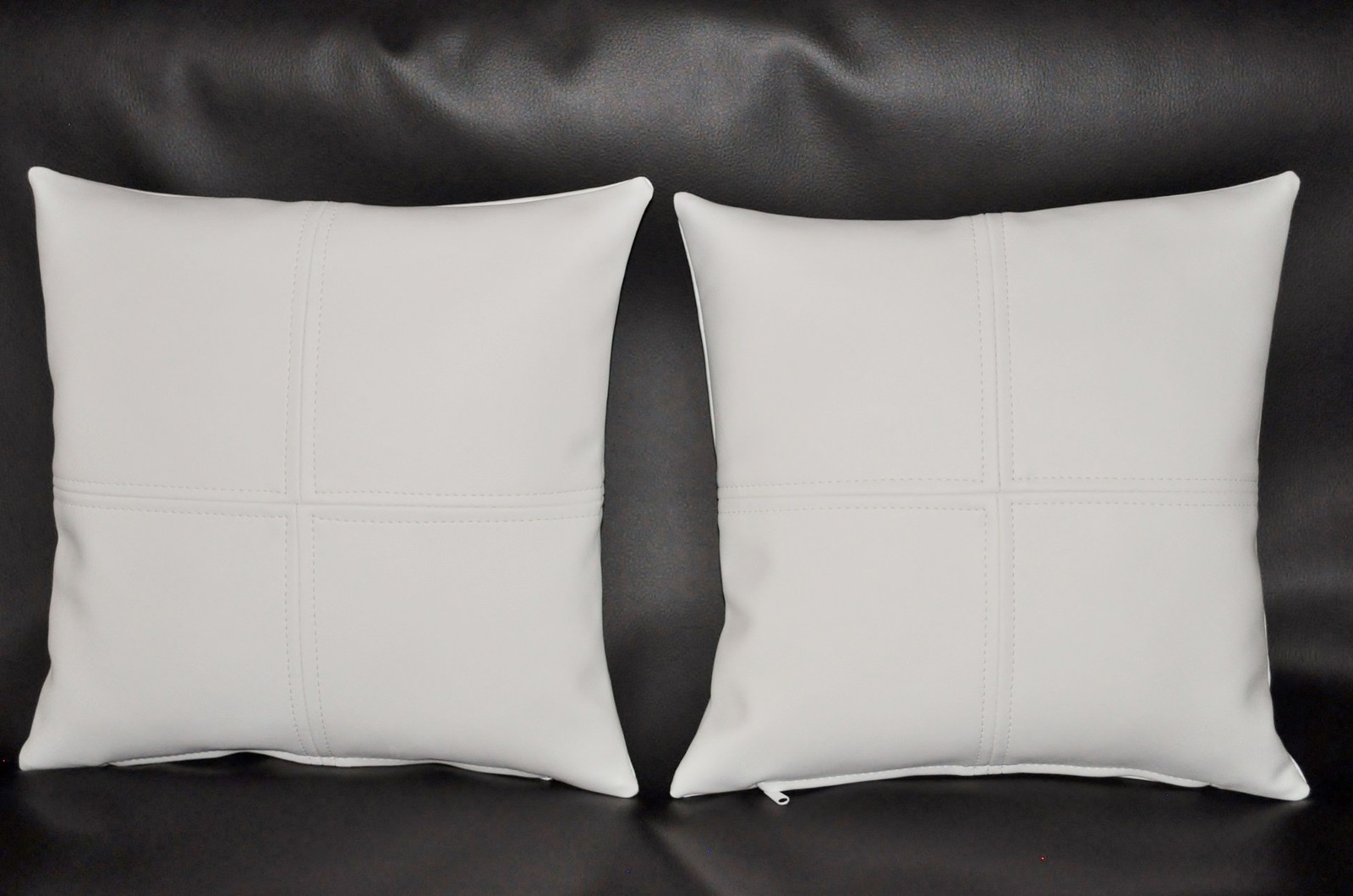 2 White Check Faux Leather Cushions 16" 18" 20" & Inner Filler Pads eBay