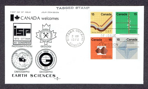 Canada FDC - 1972 - Earth Sciences Combo, Scott # 585b, Tagged Block Rosecraft