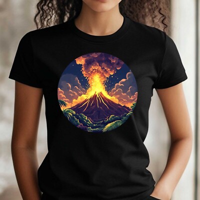 T-Shirt Frauen Ausbrechender Vulkan Motiv Baumwolle Größe XS bis 3XL