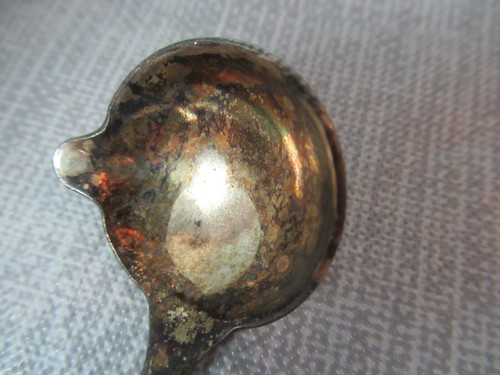 2 Antique Silver Plated Open Salt Bowl & Miniature Serving Spoon - Japan - e5 sb - Picture 11 of 17