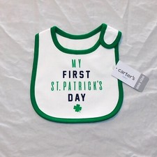 NEW Baby First St Patricks Day Bib Green Irish Four Leaf Clover Unisex