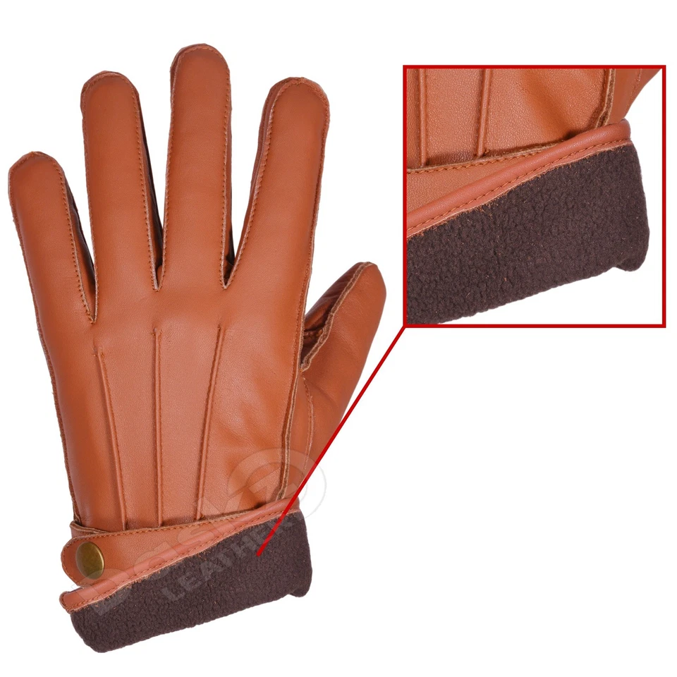 Leather gloves soft feel lining fleece winter warm outdoor walking 100% leather - Image 4 of 4