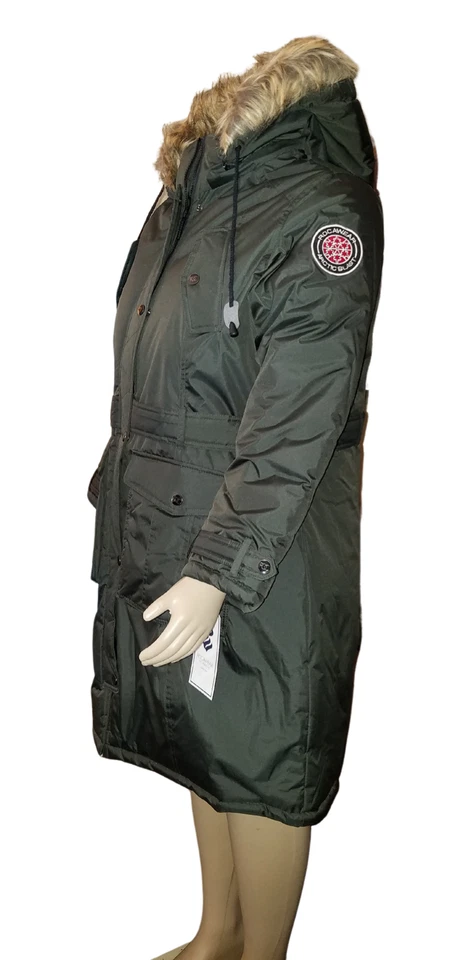 Vintage Rocawear Parka Coat Women's 1X Olive Green Heavyweight Long Faux Fur - Image 3 of 4