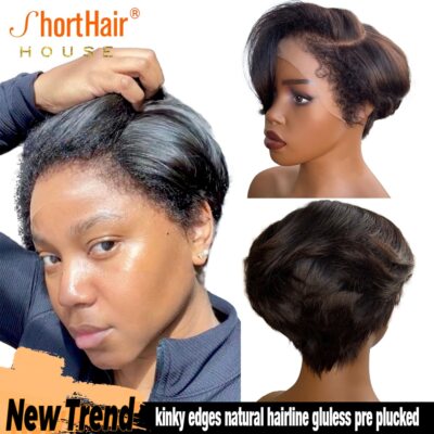 Pixie Cut Human Hair Wigs with Curly Baby Hair Short Bob 13x4 Lace Frontal Wigs