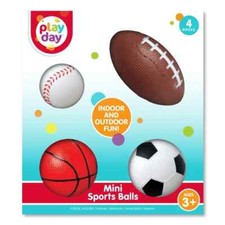 Play Day Mini Sports Balls 4-Pack: Baseball, Basketball, Football, Soccer