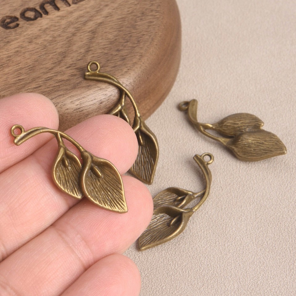 10pcs Flower Bud Shape 38x13mm Antique Bronze Metal Charms Pendant DIY