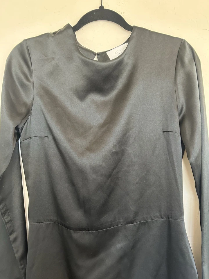 Vestido Vaina Adam Lippes Negro Seda LBD 8 Diseñador Lujo Minimal Fiesta Foto 3 de 4