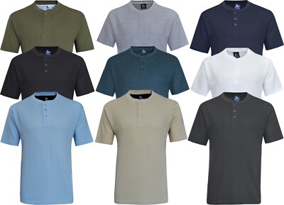 Herren Henley T-Shirt Uni Grandad Ausschnitt Waffel Strick Freizeit Dünn Oberteil von Beebizco