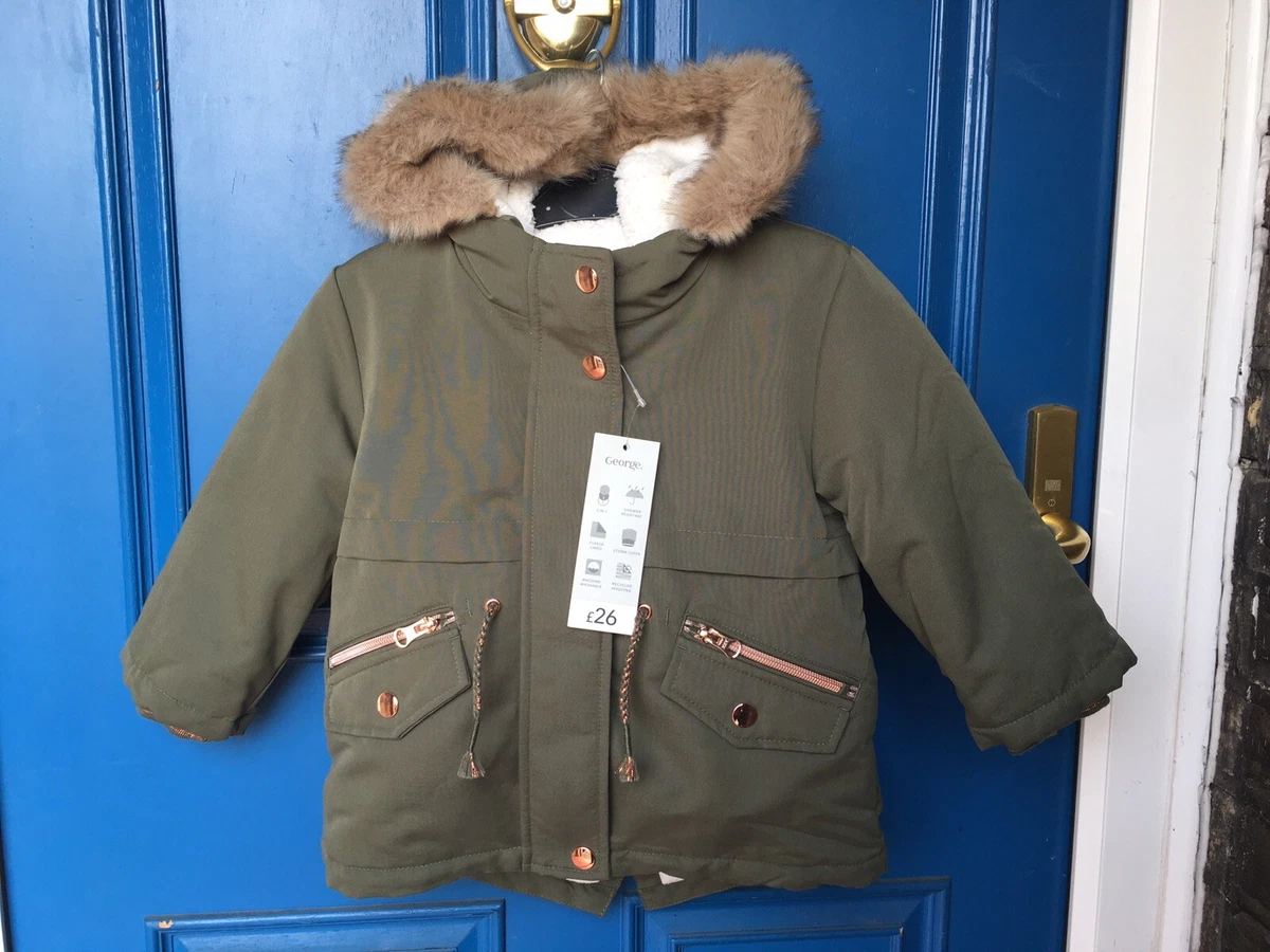 BNWT George Asda Khaki Faux Fur Trim 3 in 1 Shower Resistant Parka
