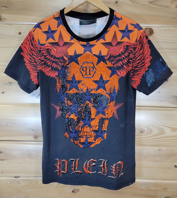 Philip Plein Men T Shirt Medium Skull Wings Crystal Embellished  