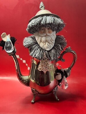 Santa Claus Decorative Teapot Handcrafted With Silver & Crystal Accents