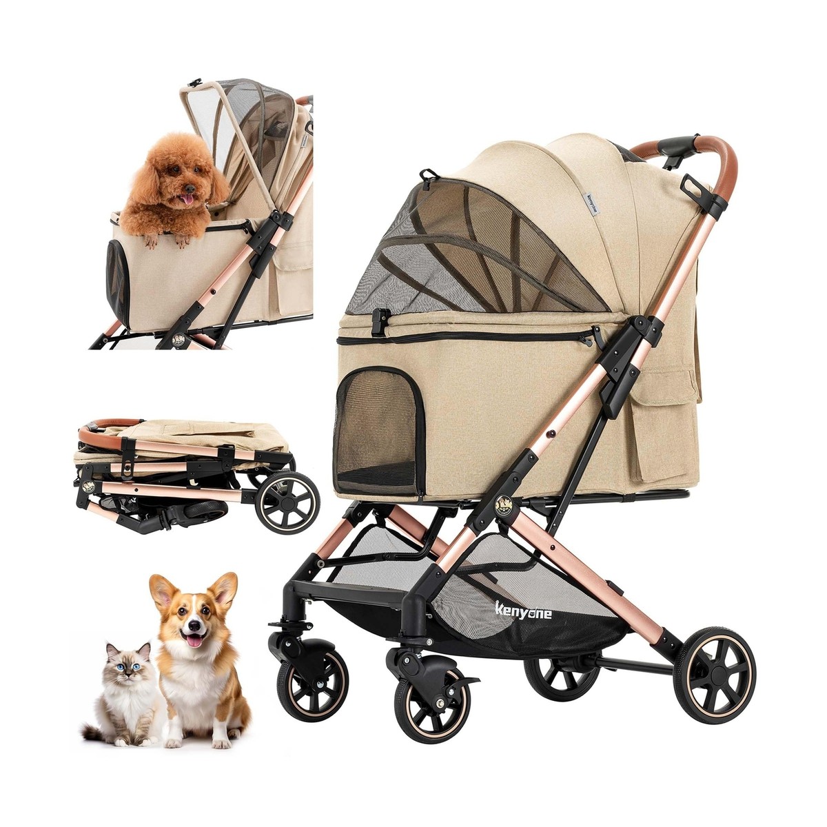 Kenyone Pet Stroller for Small to Medium Dogs Durable Cat Stroller 