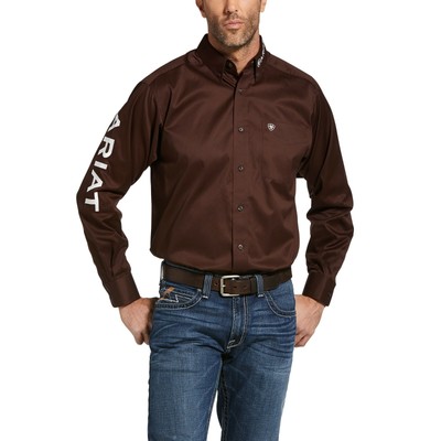 Team Logo Long Sleeve Brown Button Down 