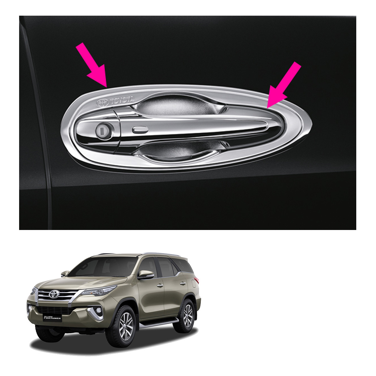 Set Door Handle Bowl Insert Cover Chrome For Toyota Fortuner 15 16