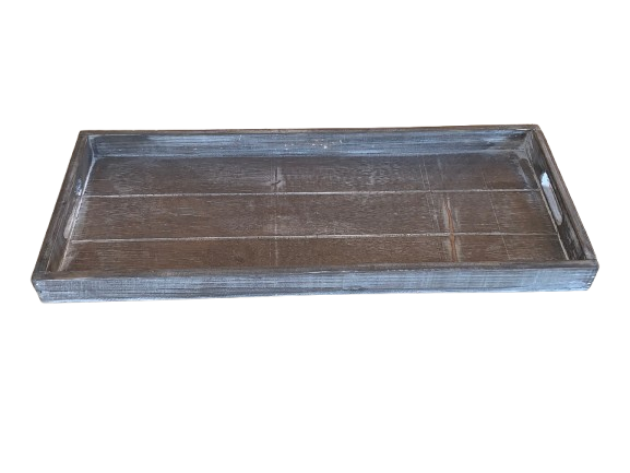 Tablett Aus Holz 48,5 X 20,5 X 3 Cm Grau Holztablett Deko Tablett-image
