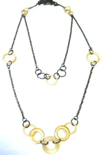 Brand New  48" Black & Matte Gold Ring Double Stranded Necklace #N2028