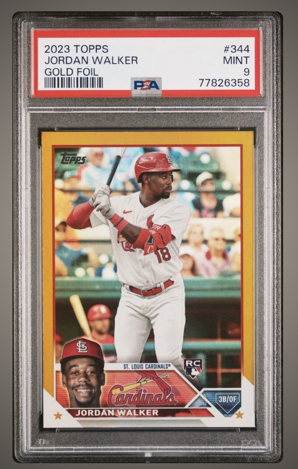 2023 Topps Gold Foil #344 JORDAN WALKER RC - Cardinals - PSA 9 Mint