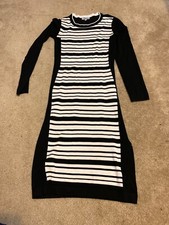 Allison Britney Womens Small B/W Thin Knit Sweater Dress Striped Long Sleeve