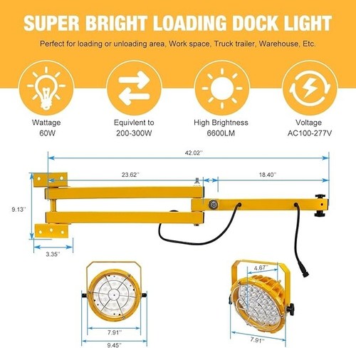 60W 6600LM LED Loading Dock Lights with 40'' Swing Folding Double Arm, AC100-277 - Picture 9 of 9