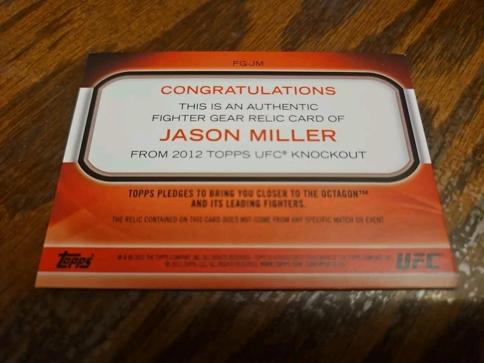 2012 Topps UFC Knockout Fighter Gear Relic Card #37/88 Jason Miller #FG-JM - Image 3 of 3