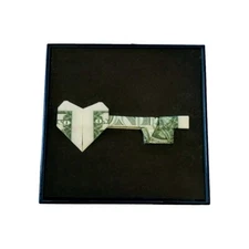 Money Origami Key Heart Framed Handmade Real Dollar Bill Cash Art Gift Love