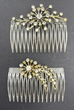 Ben Hur Vintage Clear Hair Combs Silver Metal Clear Rhinestones 1950s Set Of 2